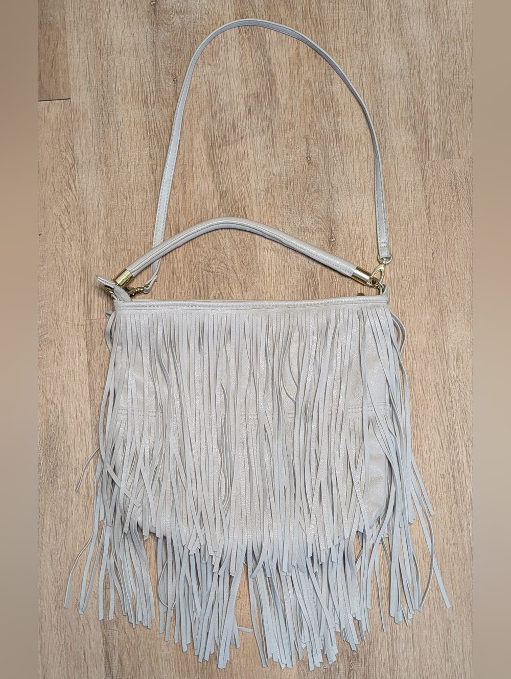 H&M Fringe Crossbody Shoulder Bag In Light Gray